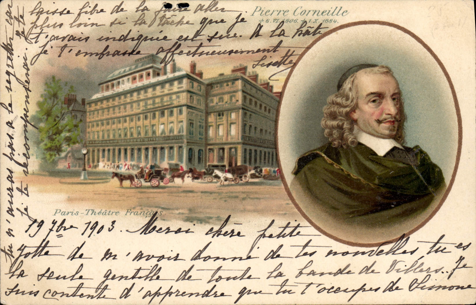 Postal Pierre Corneille París Teatro Francesa