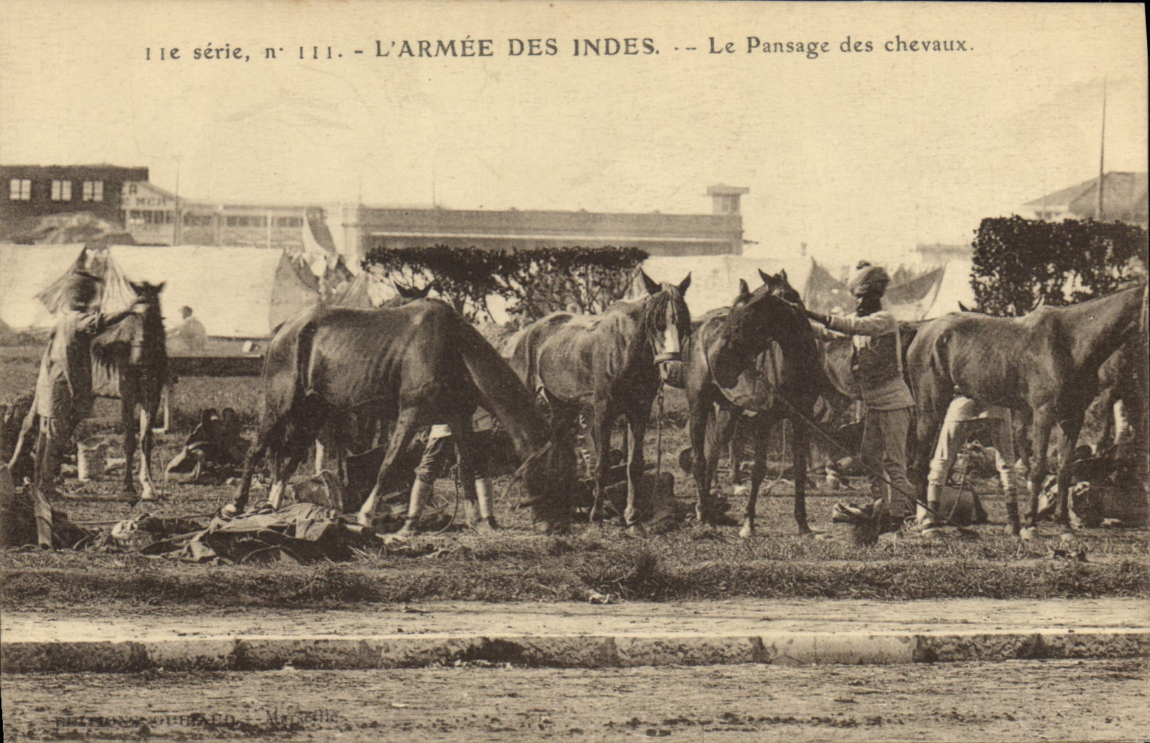 Postal Caballo Equitación Hípica lo armado de India la limpieza de los caballos Militaria