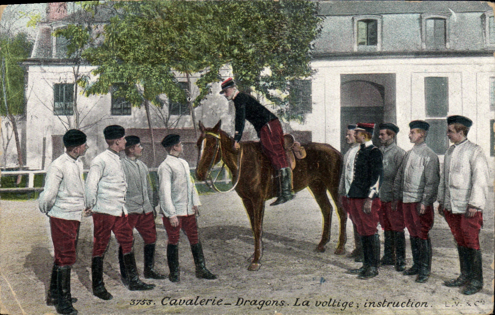 Postal Caballo Equitación Hípica Cavalaerie Dragones la acrobacia instrucción Militaria