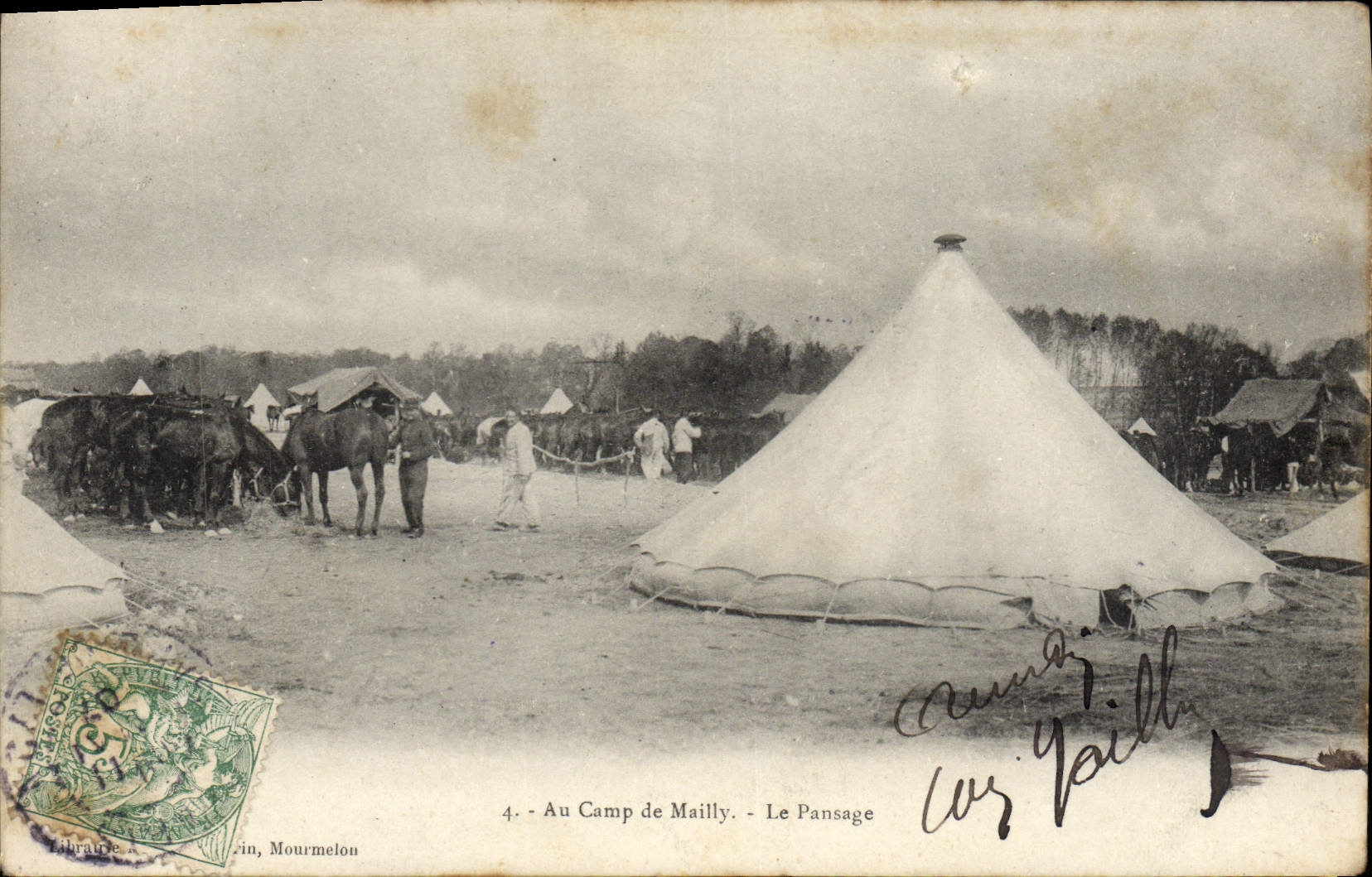 CPA Cheval Equitation Hippisme Au camp de Mailly Le pansage Militaria