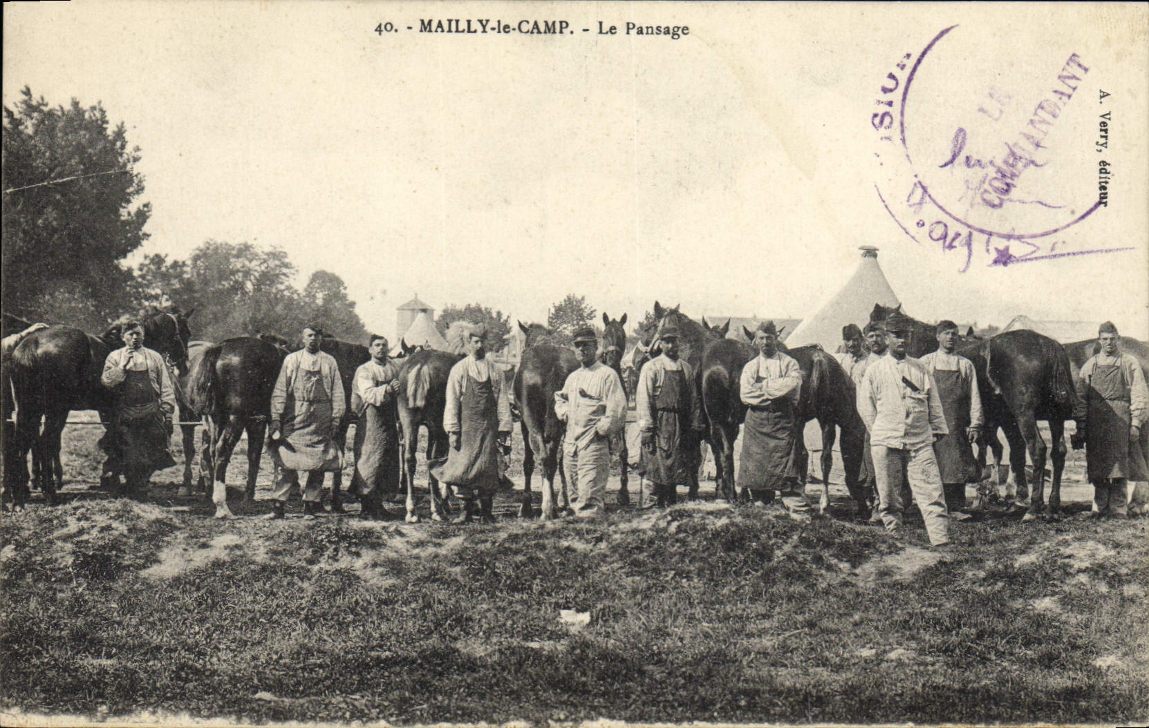 Postal Caballo Equitación Hípica Mailly el Campo la limpieza Militaria