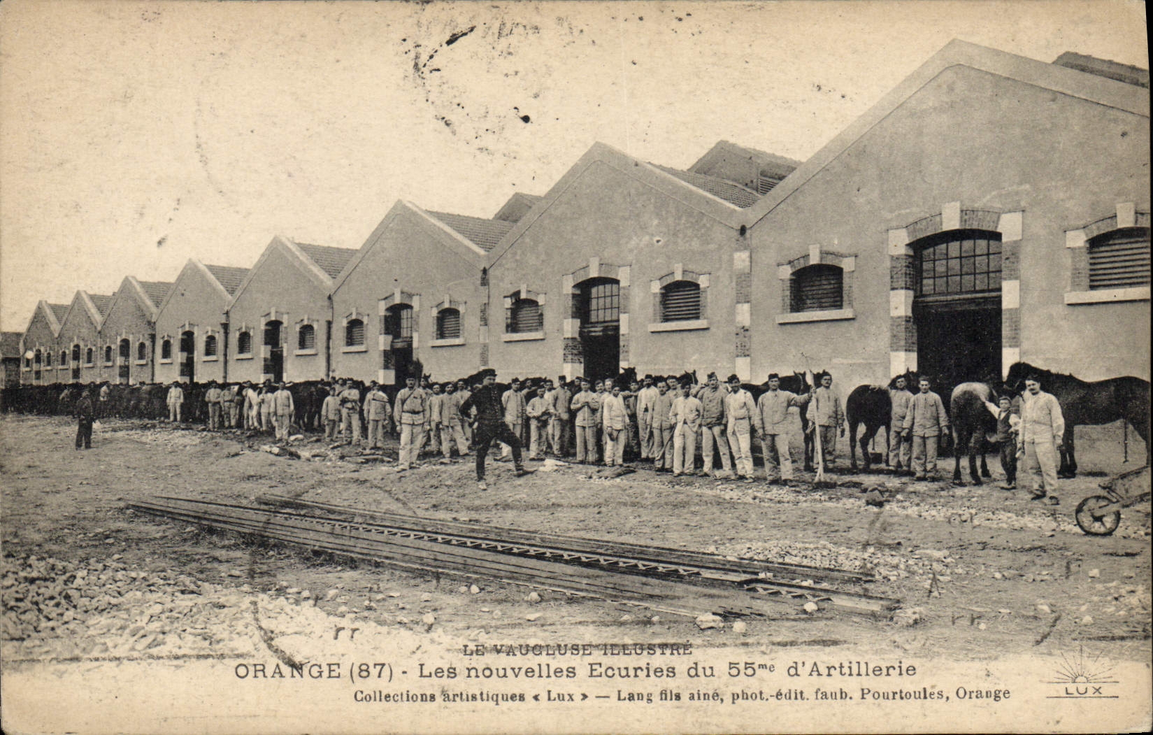 Postal Caballo Equitación Hípica Anaranjada los nuevos establos del 55eme de artillería Militaria