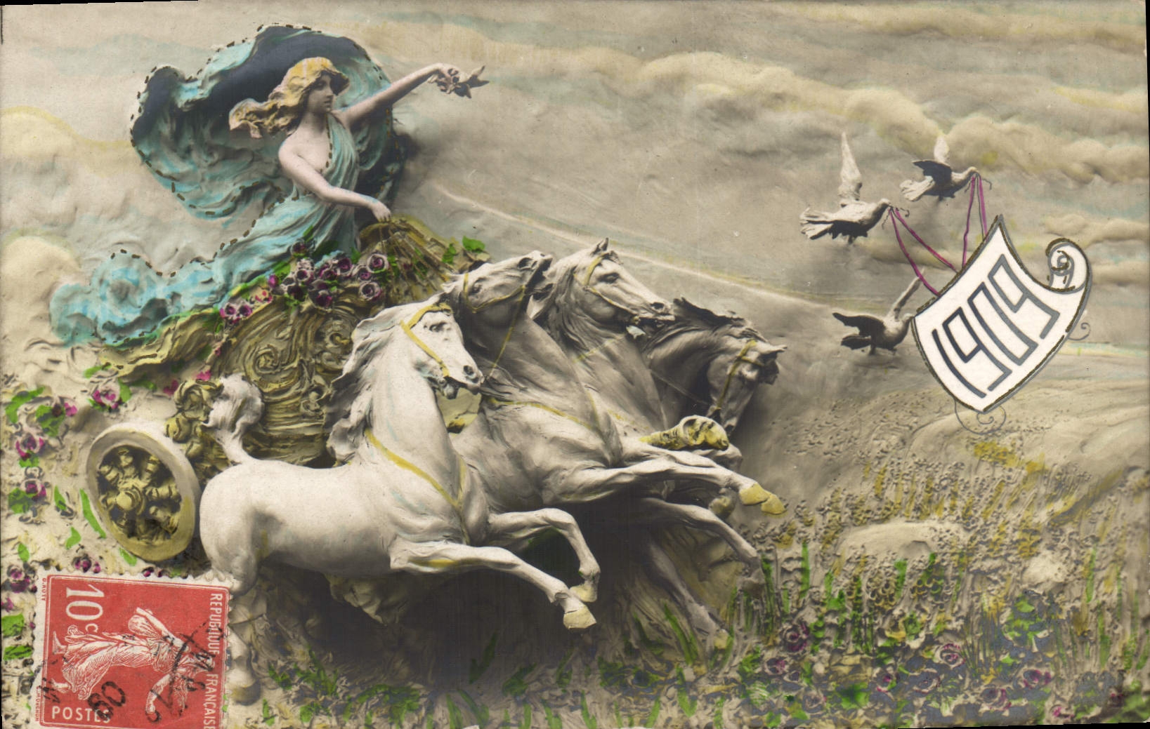 Vintage Postcard Fantasy Woman Horses Year 1909