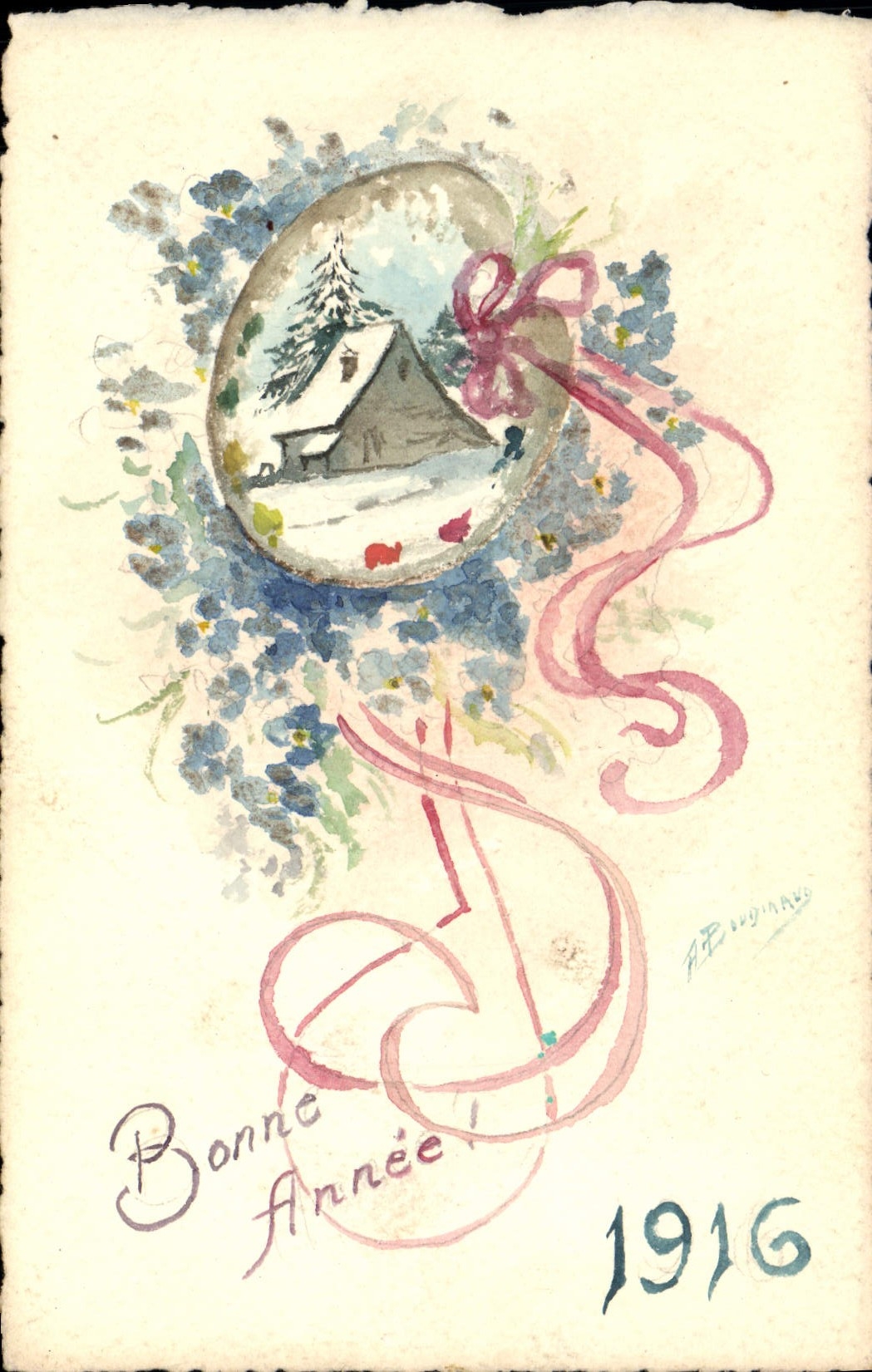 CPA Fantaisie Fleurs Annee 1916 (dessin a la main) 