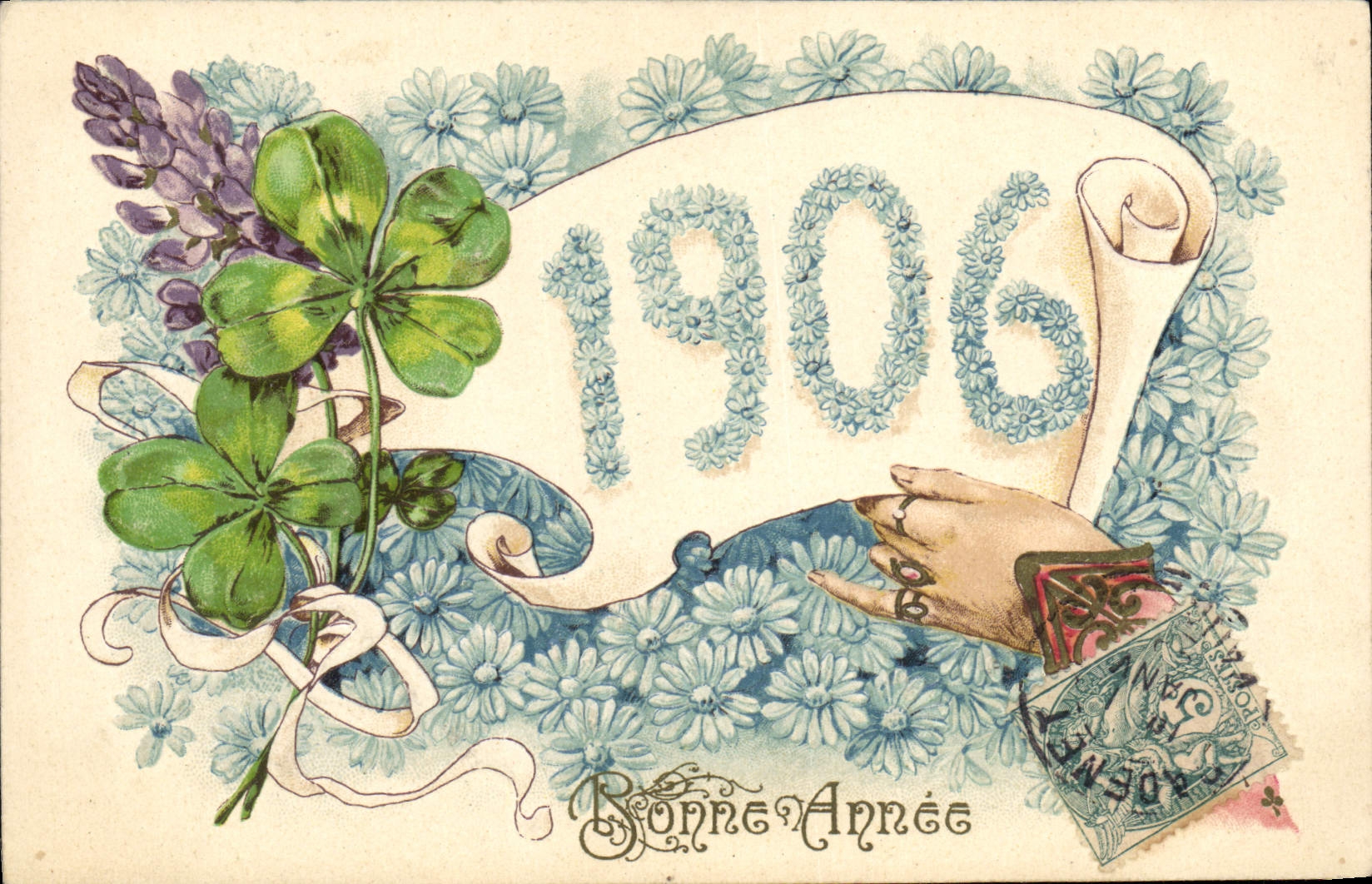 CPA Fantaisie Fleurs Trefles Annee 1906 