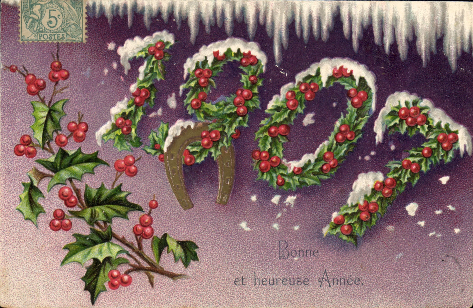 CPA Fantaisie Fleurs Annee 1907 Fer a cheval 