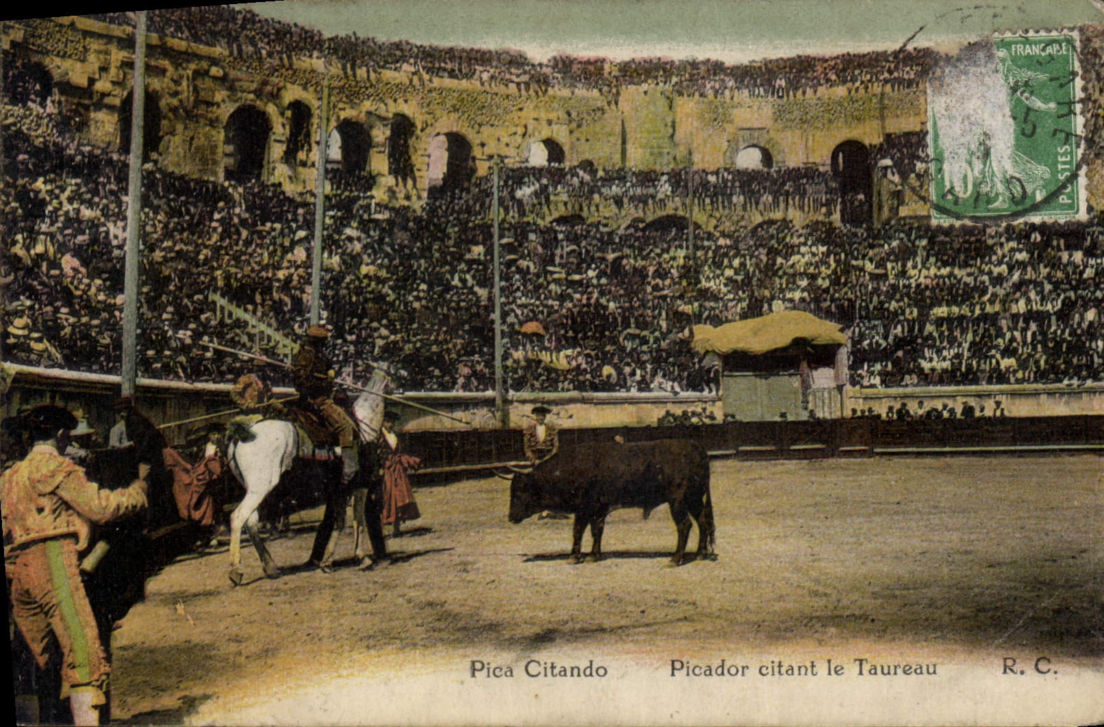 CPA Corrida Course de taureaux Picador citant le taureau