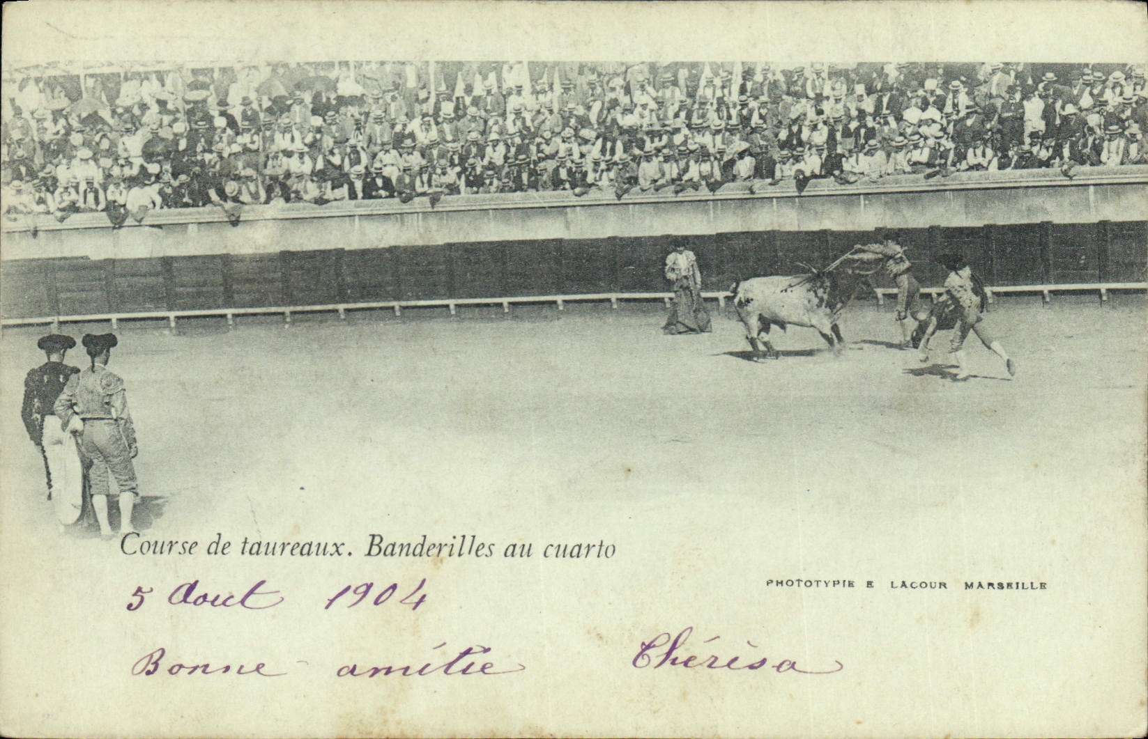 CPA Corrida Course de taureaux Banderilles au cuarto 