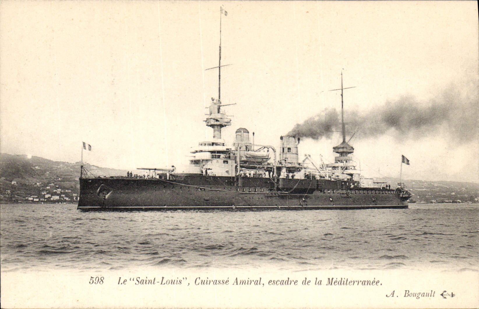 CPA Bateau de Guerre Le Saint Louis Cuirasse amiral escadre de la Mediterranee 