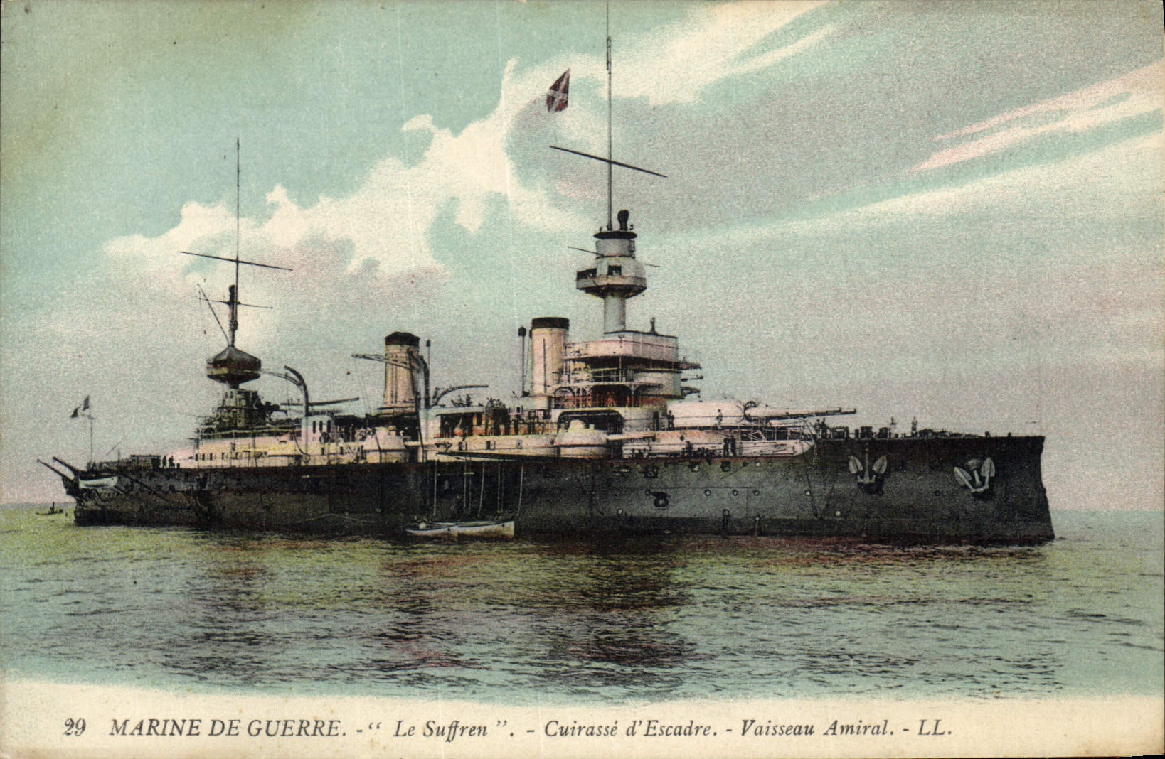 Vintage Postcard Warship Suffren Armours squadron Flagship