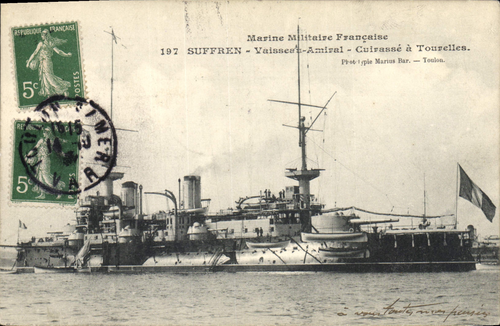 Vintage Postcard Warship Suffren Flagship Cuirasse has turrets