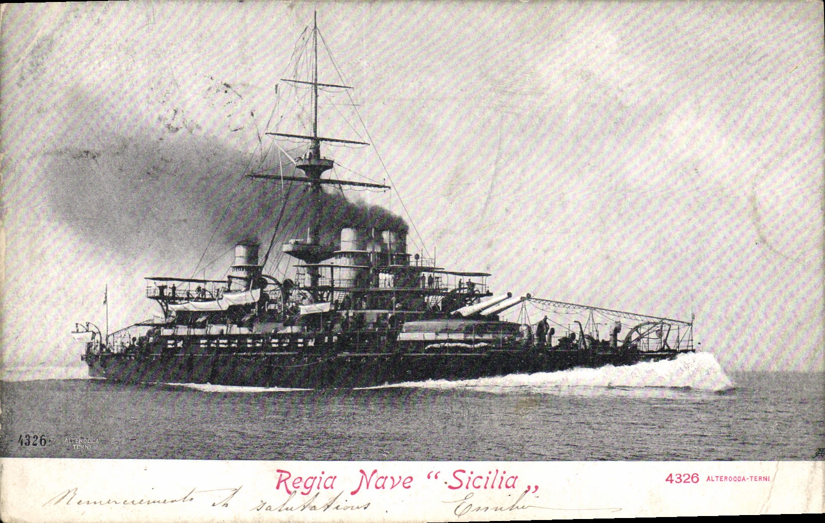 Vintage Postcard Warship Regia Nave Sicilia