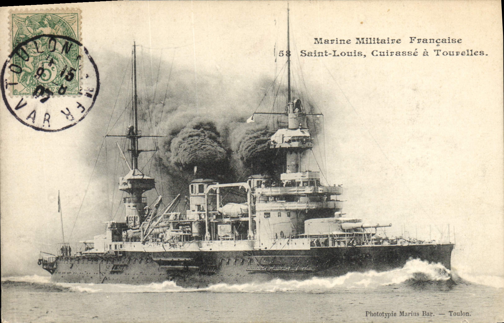Vintage Postcard Warship Saint Louis Armours has turrets