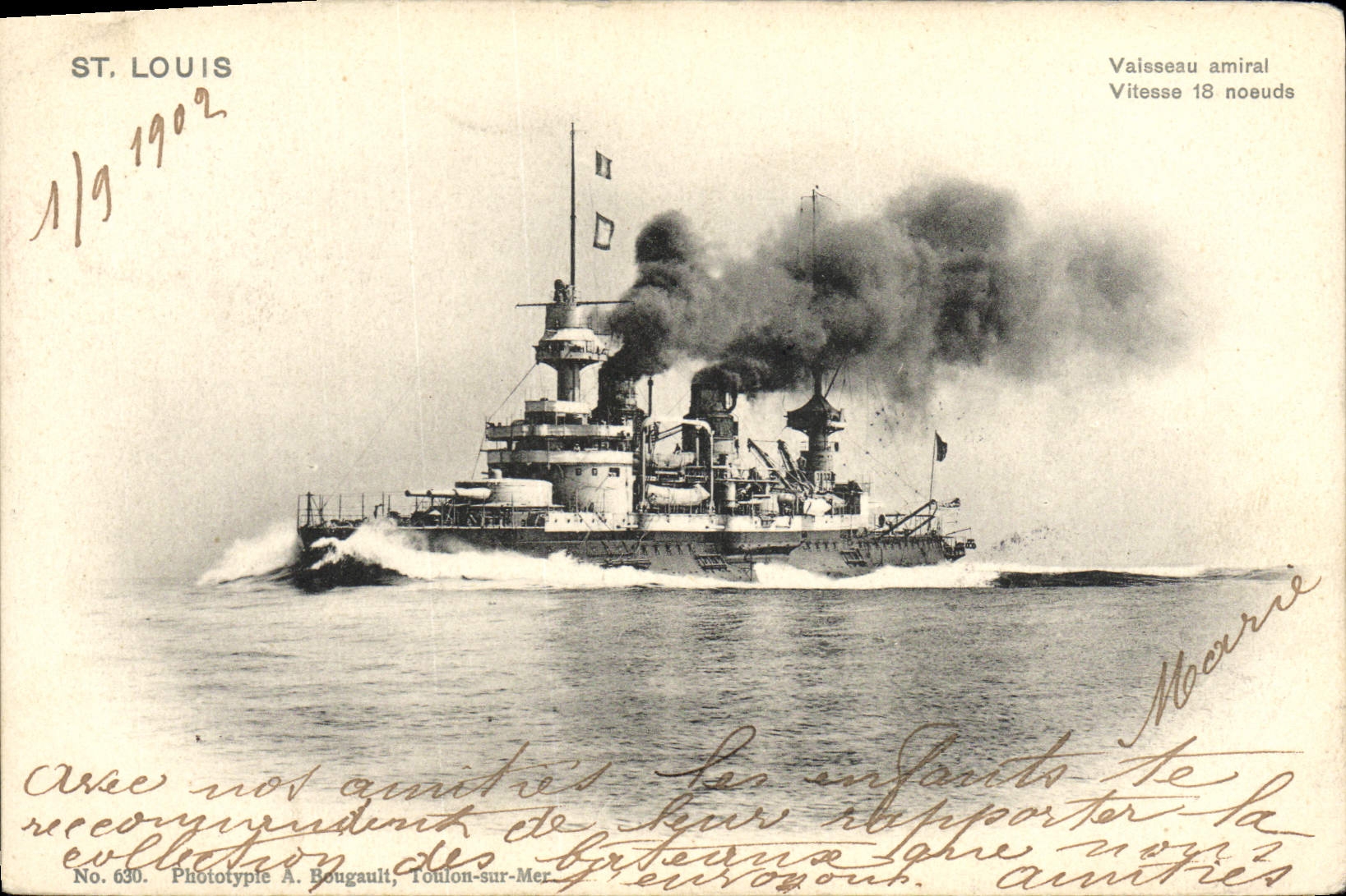 Vintage Postcard Warship St Louis Flagship