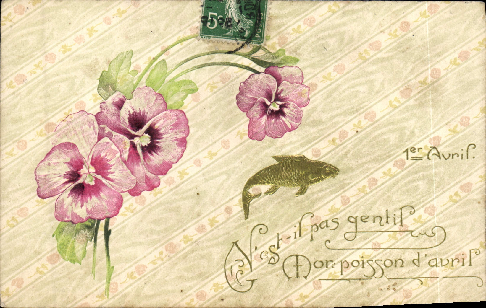 CPA Fantaisie Fleurs Poisson 1er Avril 
