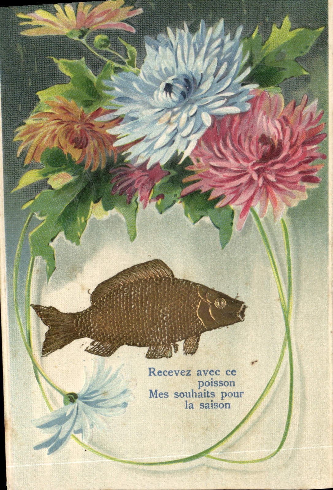 CPA Fantaisie Fleurs Poisson 