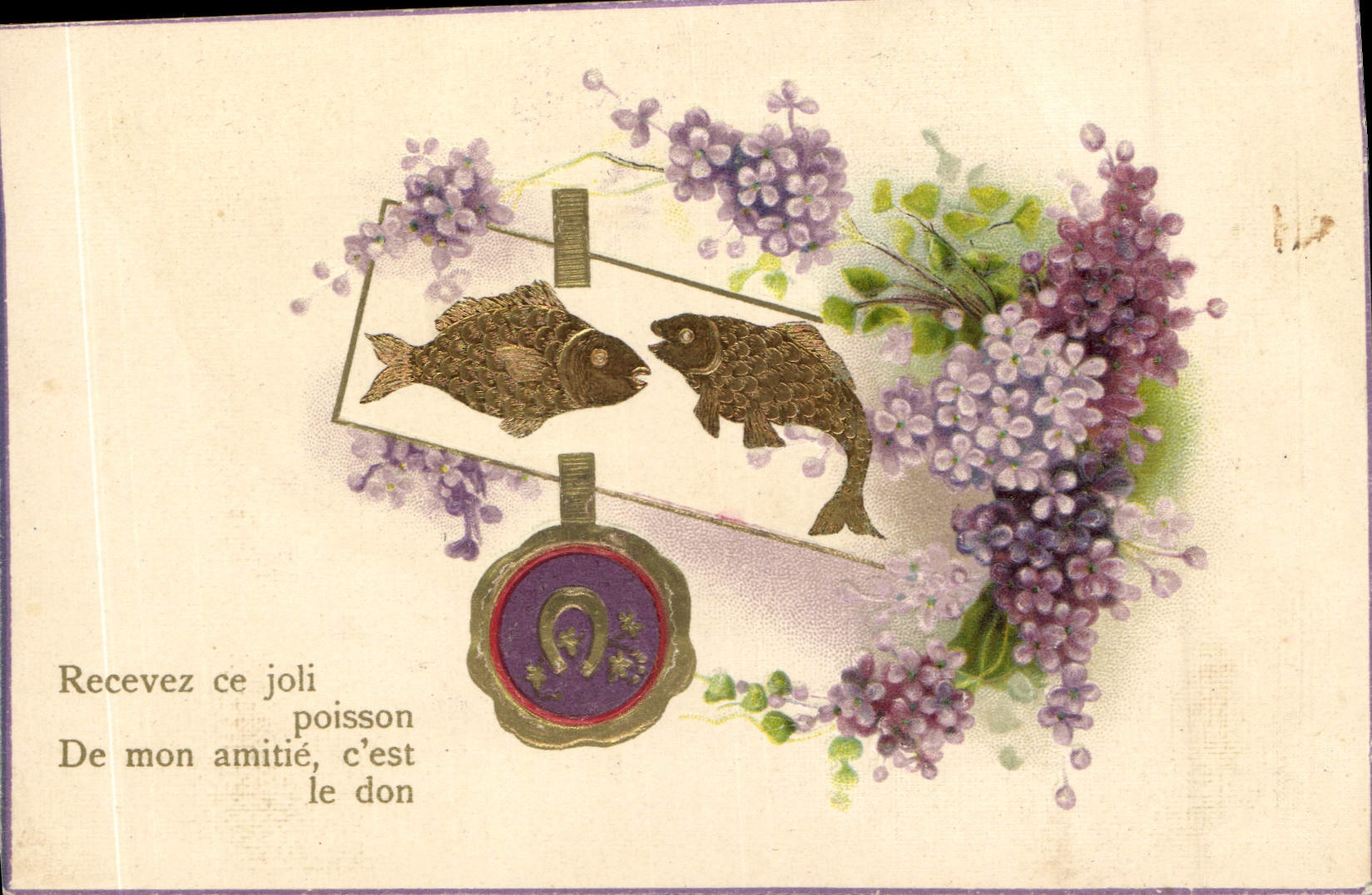 CPA Fantaisie Fleurs Poissons Fer a cheval 