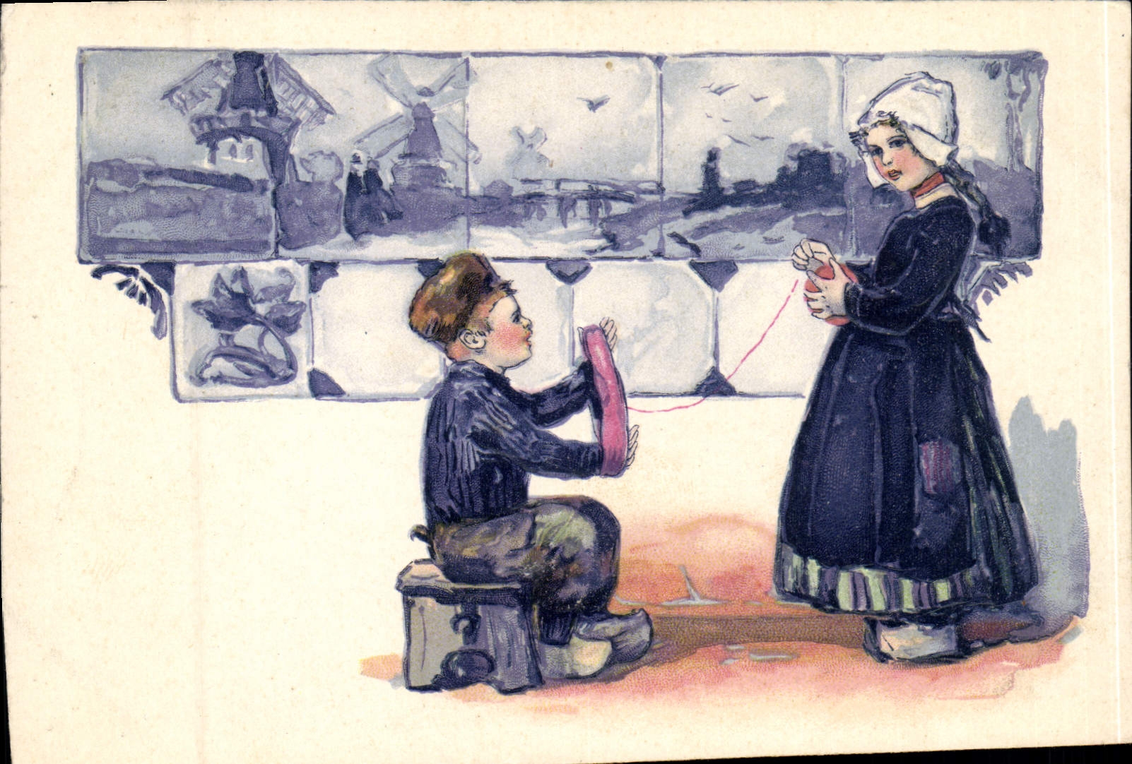 Vintage Postcard Fantaisie Children Windmill