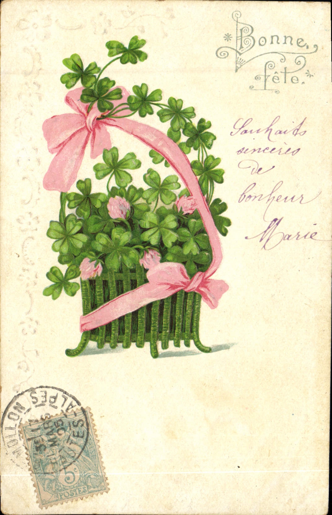 CPA Fantaisie Fleurs Trefles 