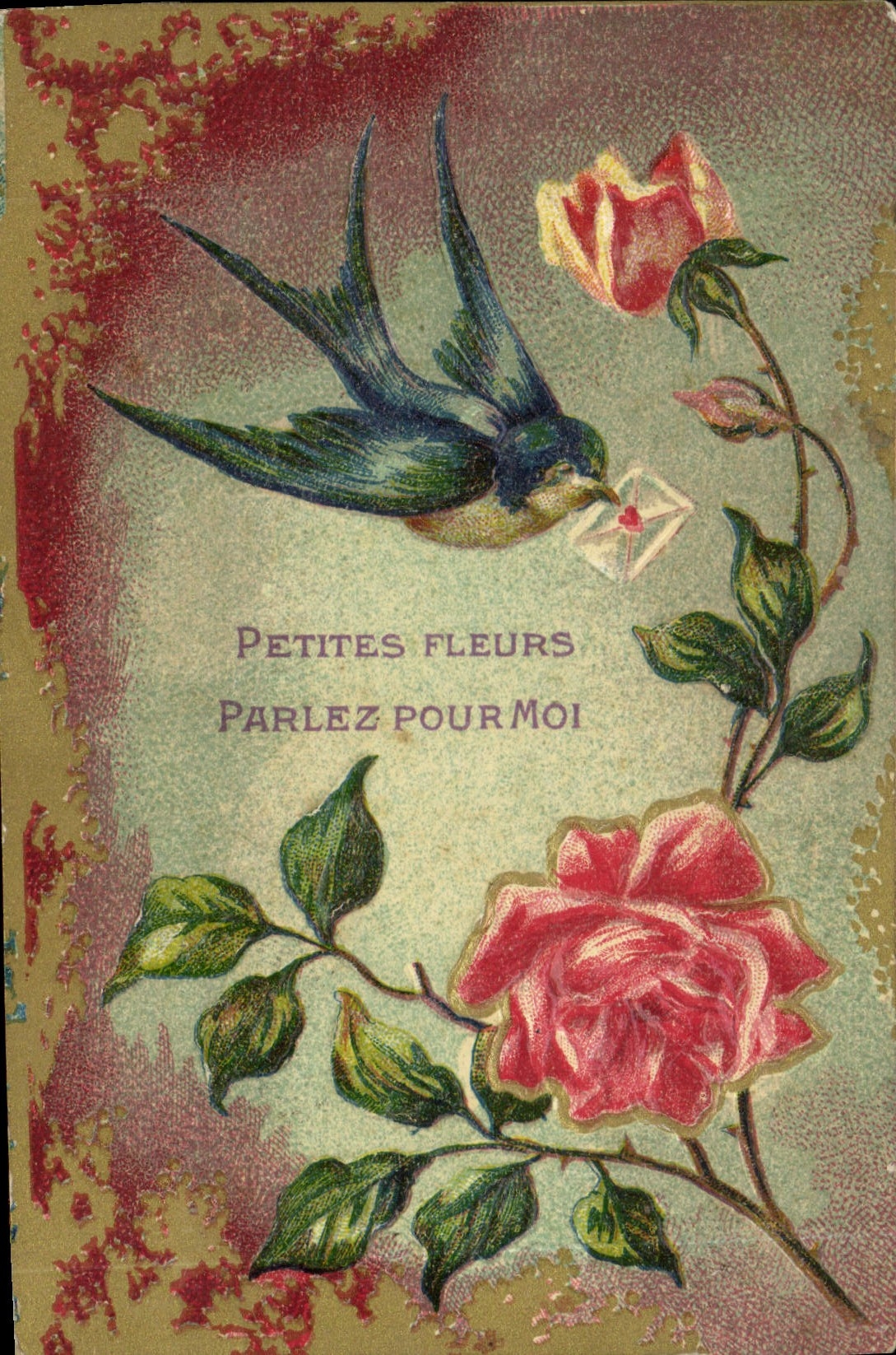 CPA Fantaisie Fleurs Hirondelle 