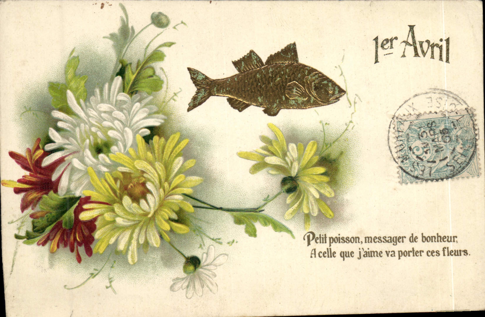 CPA Fantaisie Fleurs Poisson 1er Avril 