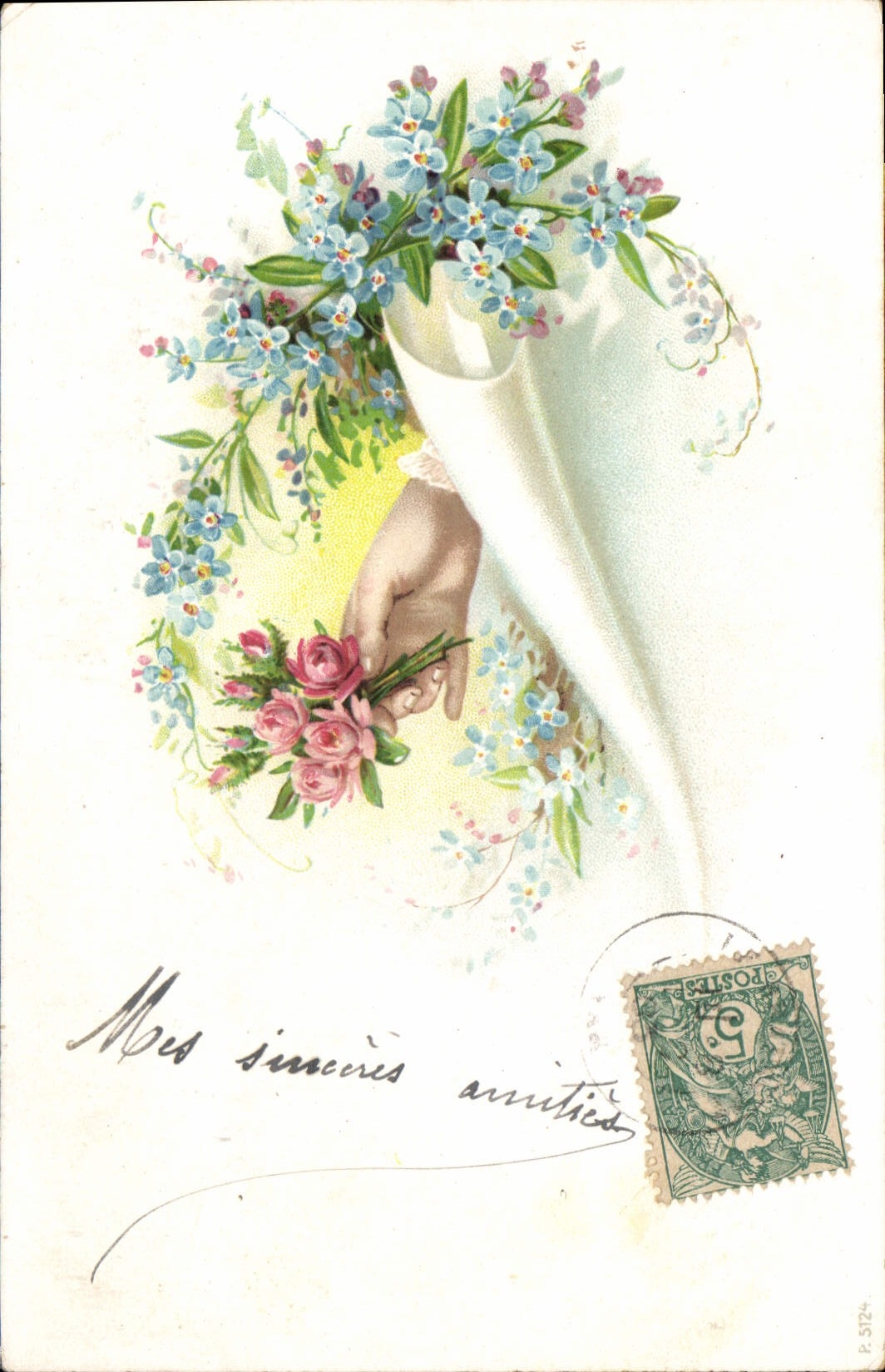 CPA Fantaisie Fleurs Main 