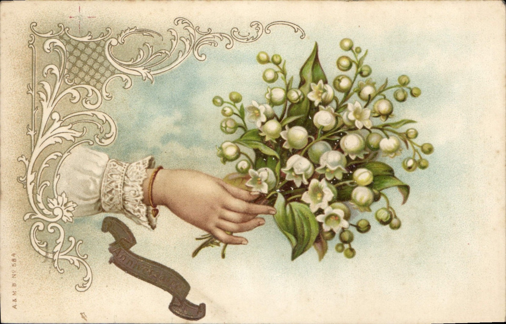 Vintage Postcard Fantasy Flowers Hand Lily of the valley