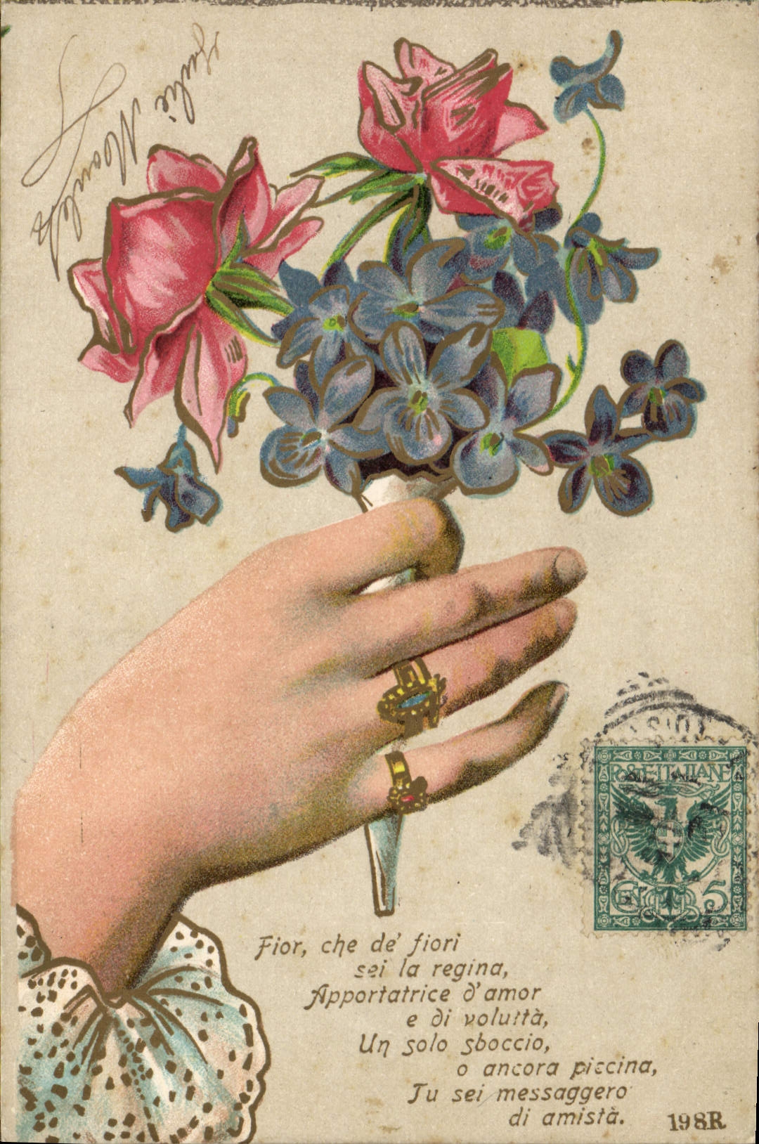 CPA Fantaisie Fleurs Main 