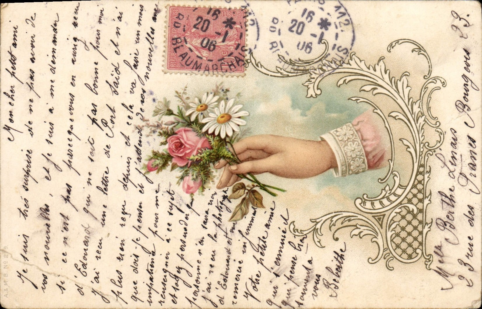 CPA Fantaisie Fleurs Main 