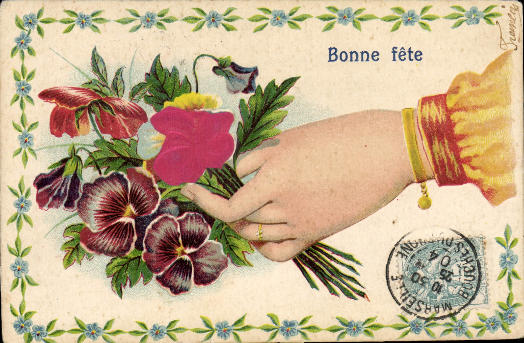 CPA Fantaisie Fleurs Main 