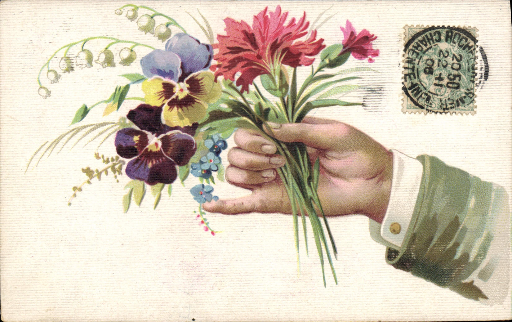 CPA Fantaisie Fleurs Main 