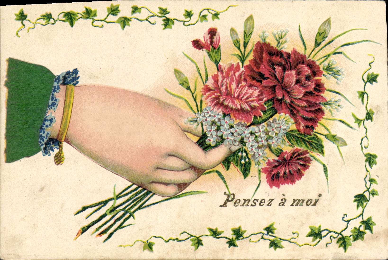 CPA Fantaisie Fleurs Main 