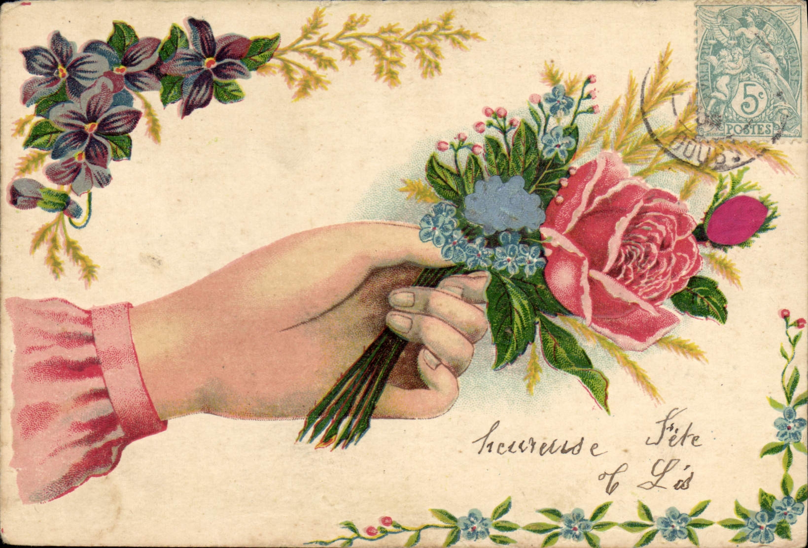 CPA Fantaisie Fleurs Main 