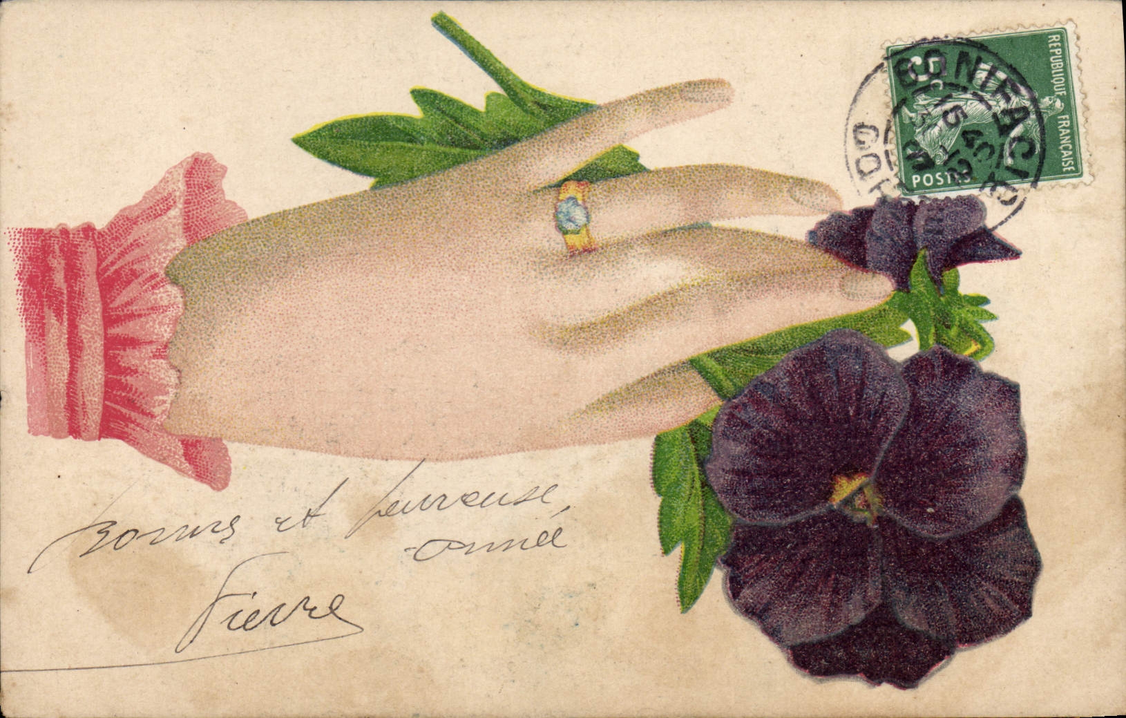 CPA Fantaisie Fleurs Main 