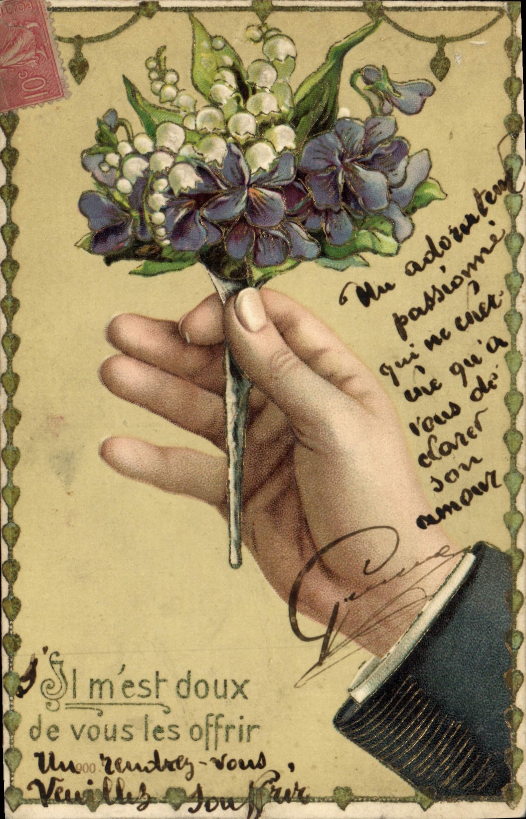 CPA Fantaisie Fleurs Main 