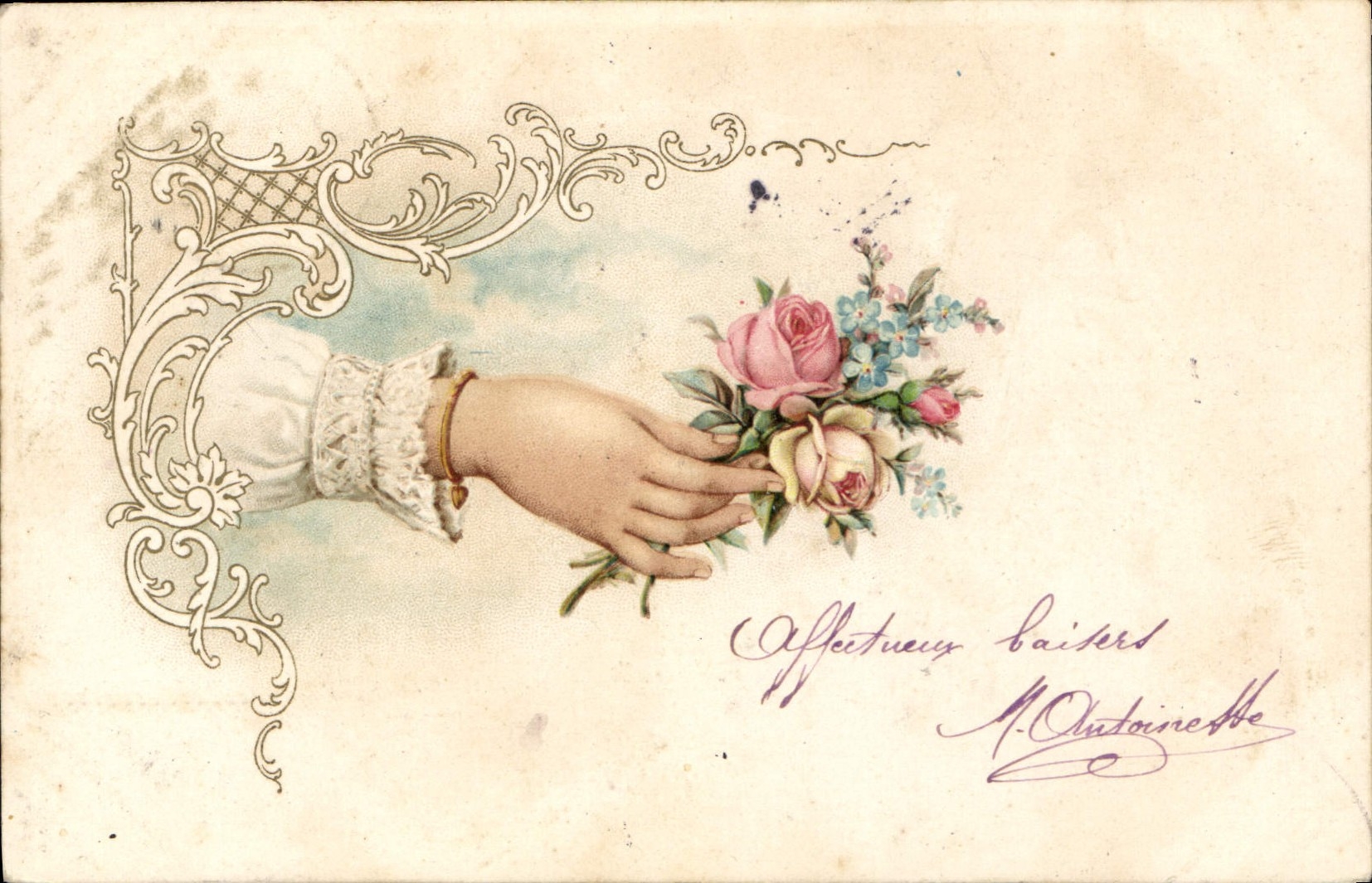 CPA Fantaisie Fleurs Main 