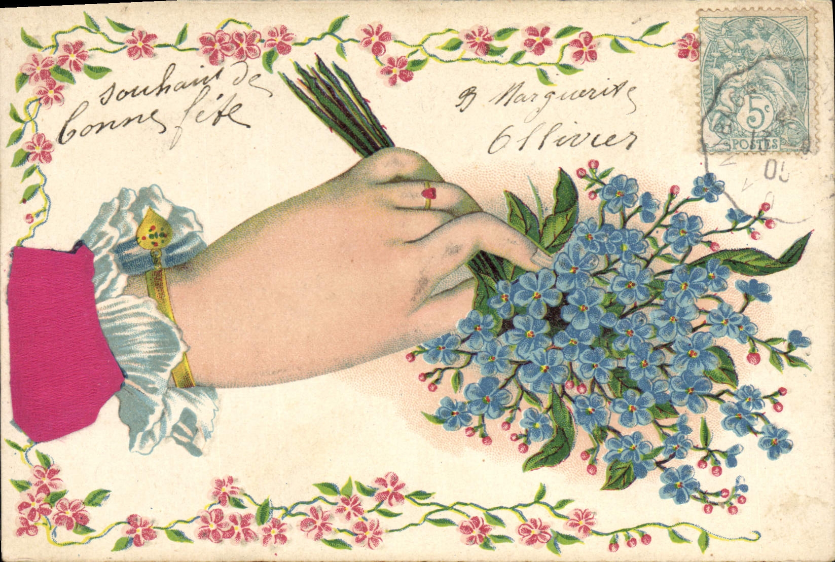 CPA Fantaisie Fleurs Main 