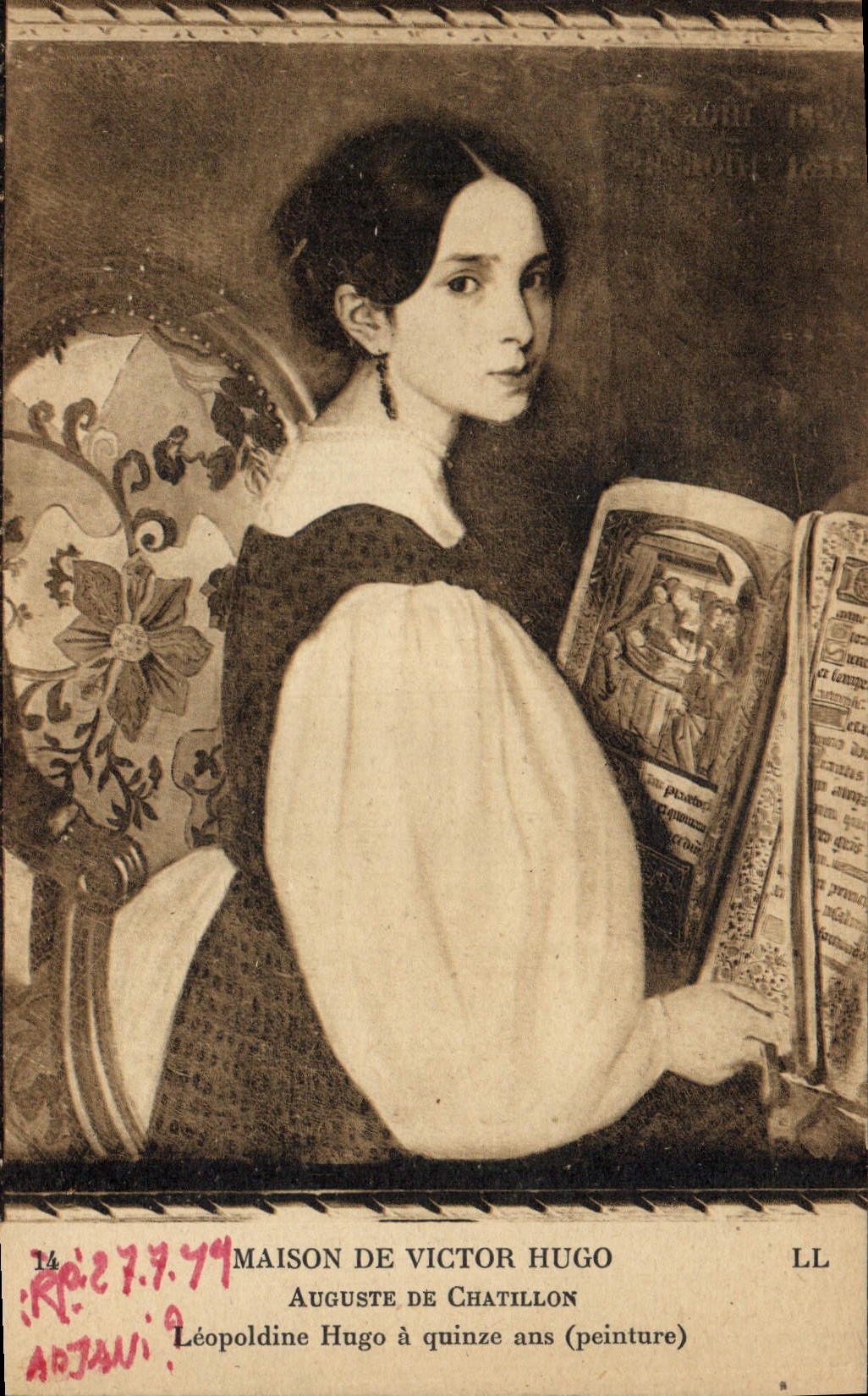 Vintage Postcard Maison of Victor Hugo Auguste de Chatillon Leopoldine Hugo is fifteen years old