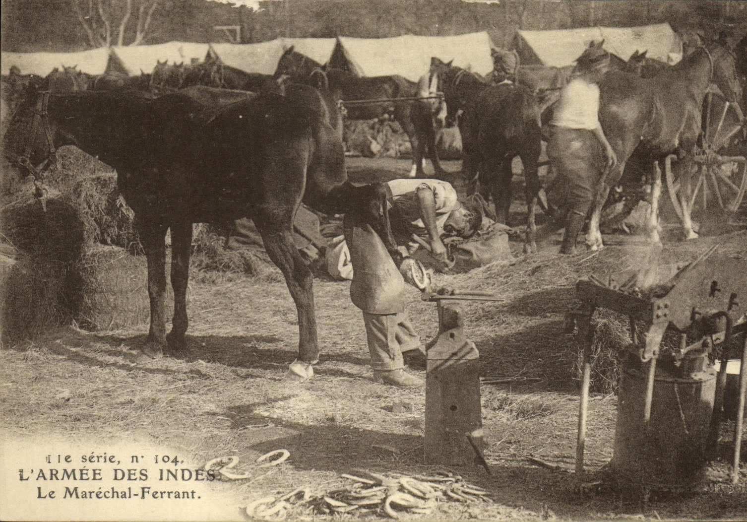 CPA Cheval Equitation Hippisme L'armee des Indes Le Marechal Ferrant Militaria 