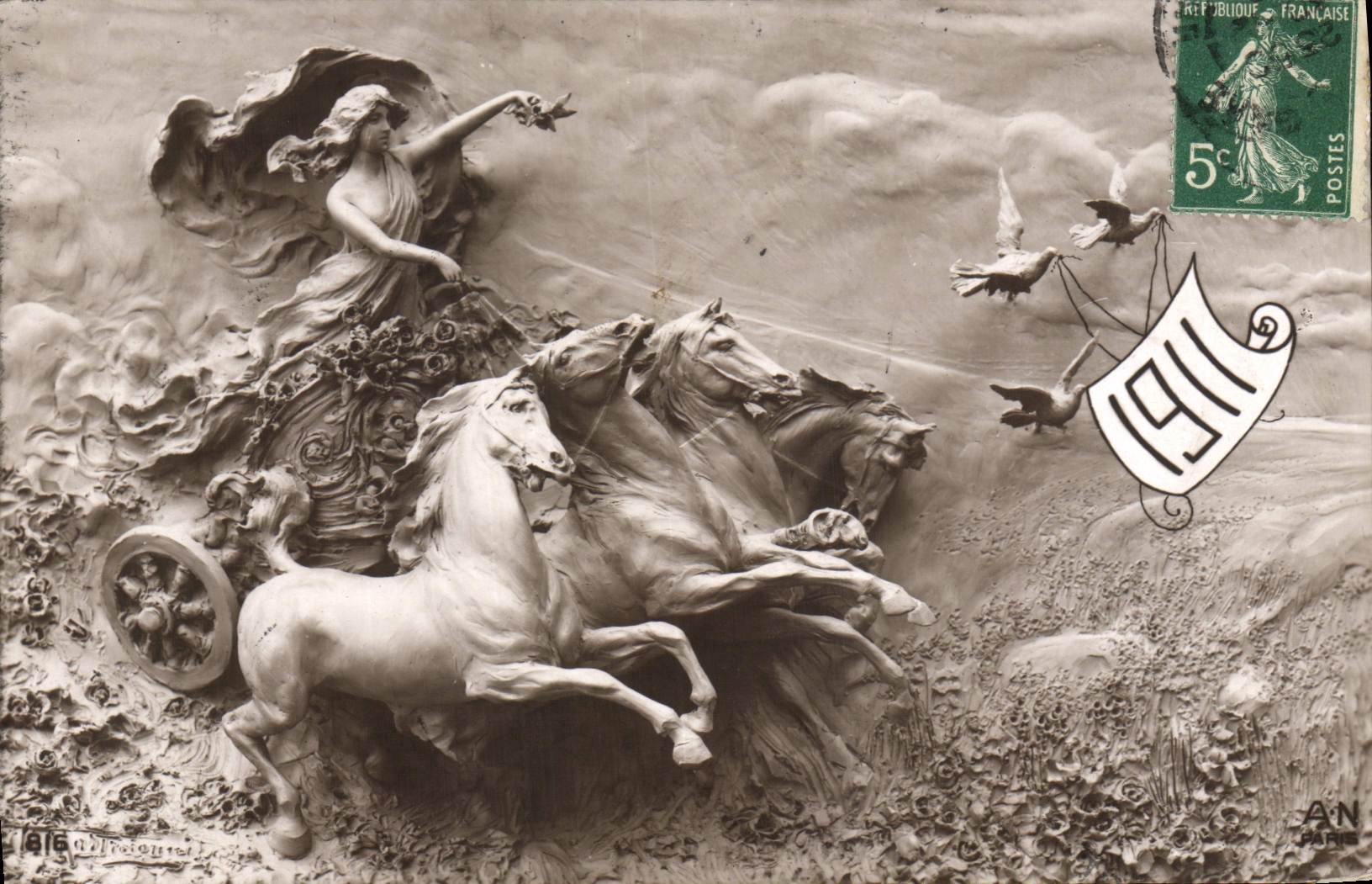 Vintage Postcard Fantasy Flowers Year 1911 Horse Woman