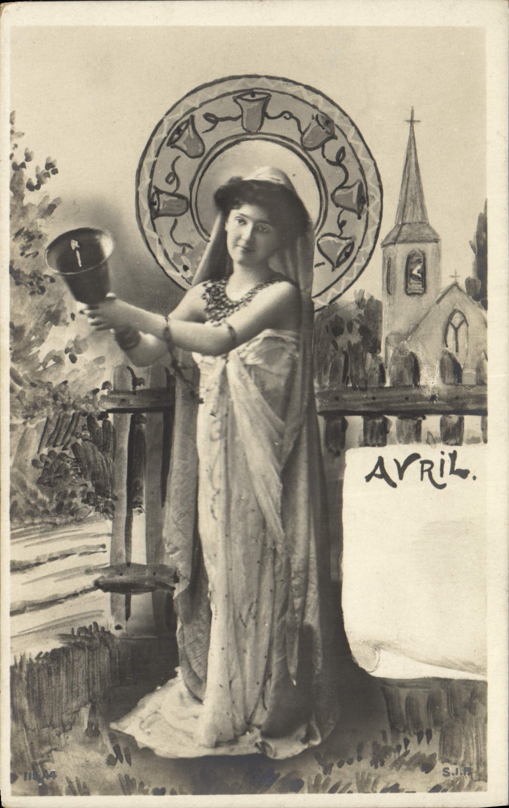 Vintage Postcard Fantasy Woman Month April