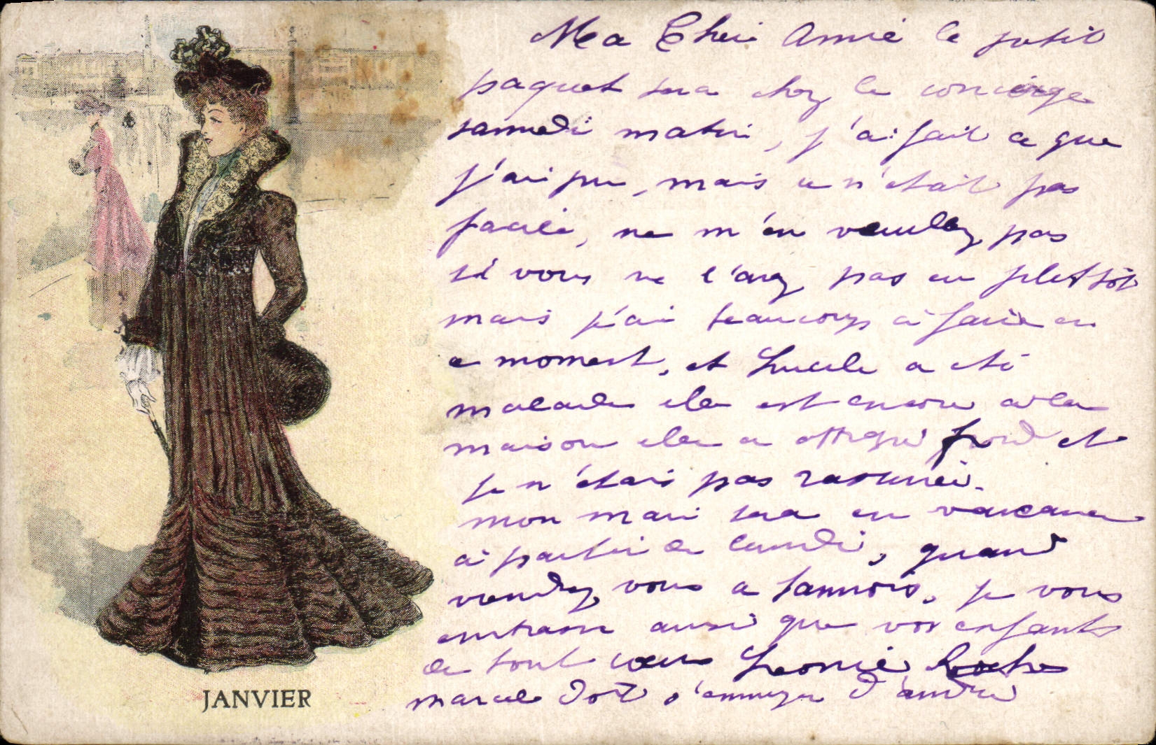 Vintage Postcard Fantasy Woman Month January