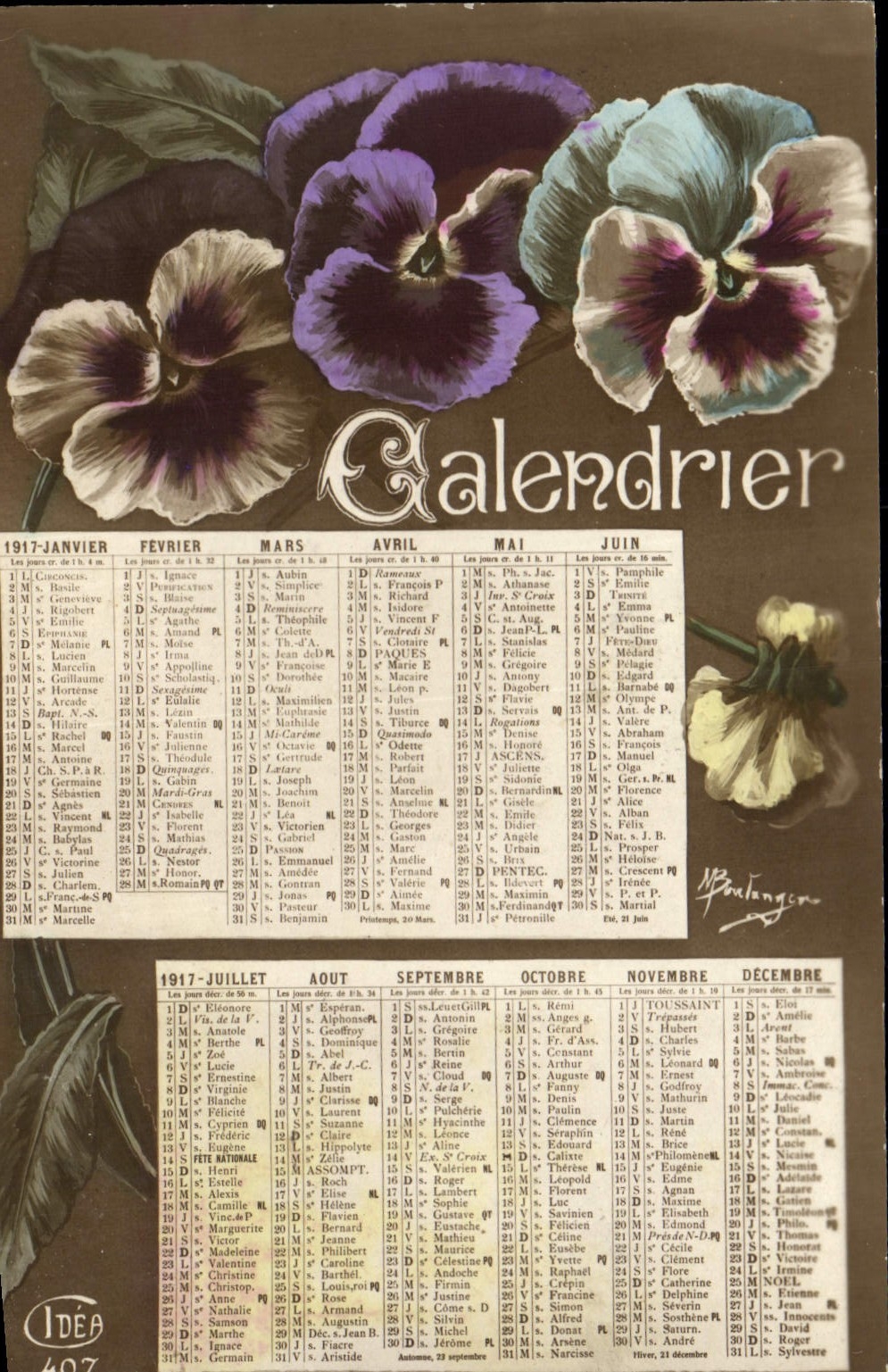 Vintage Postcard Fantasy Celendrier Flowers