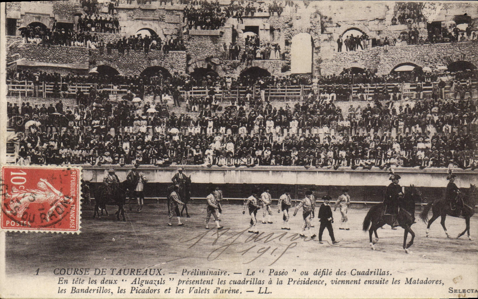 Postal Corrida Corrida de toros Preliminar el Paseo o desfile de los cuadrillas