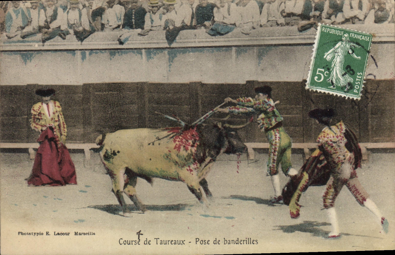 CPA Corrida Course de taureaux Pose de banderilles