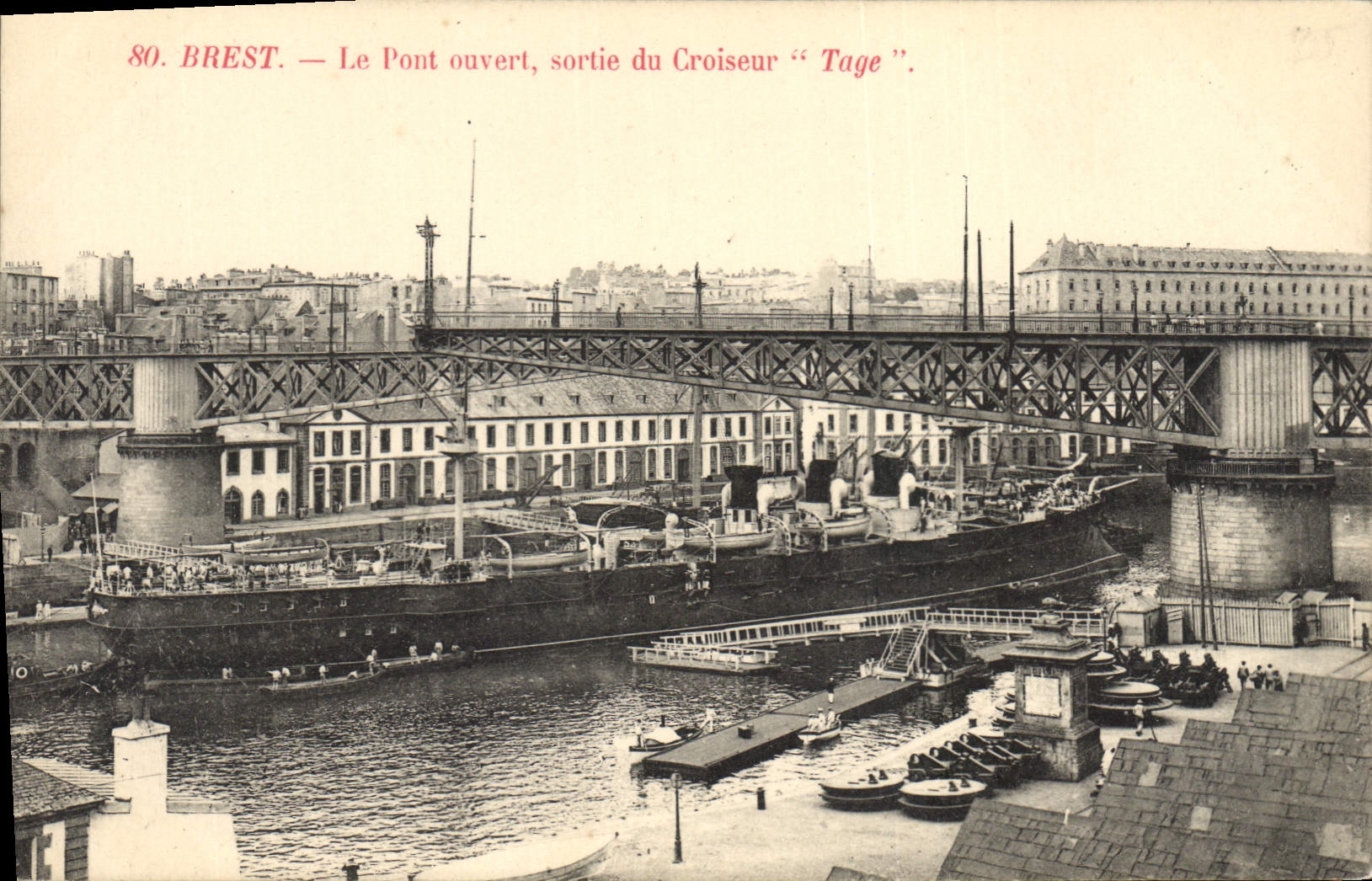 Vintage Postcard Warship Brest the open bridge left the Tage cruiser