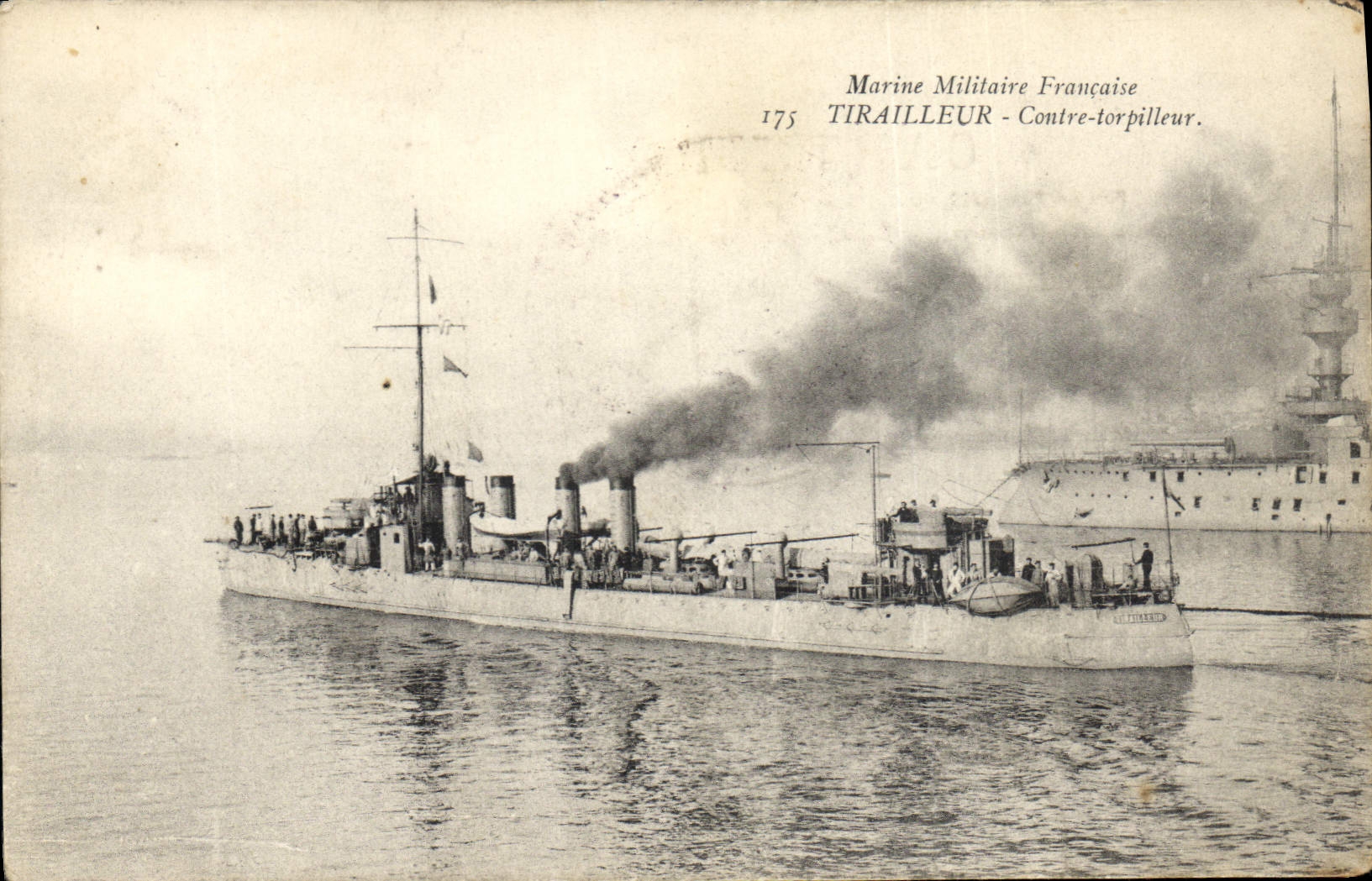 Vintage Postcard Warship Rifleman Against destroyer