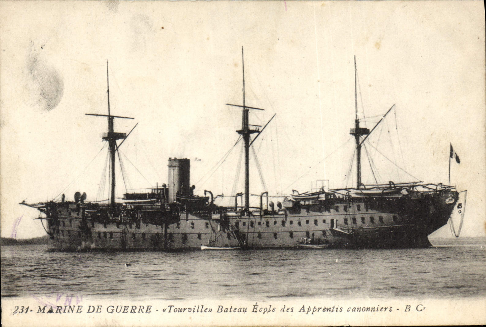 Vintage Postcard Warship Tourville Boat School of the Apprentices gunners