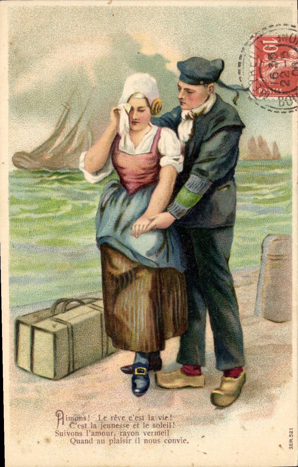 Vintage Postcard Fantasy Woman Sailor Boat