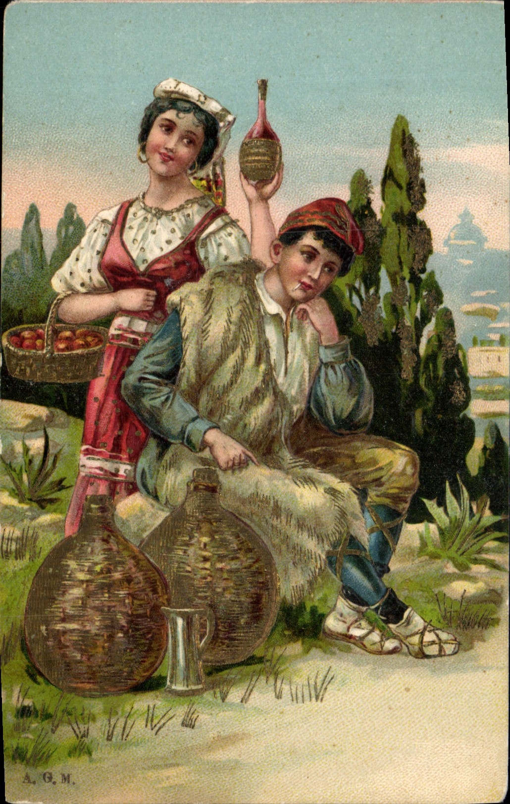 Vintage Postcard Fantasy Woman Shepherd